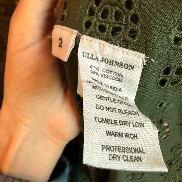 Ulla Johnson Green Ruffle Cap Sleeve Blouse - Picture 7 of 8